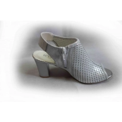 Skórzane sandałki FASHION obcas H ażur srebro 37