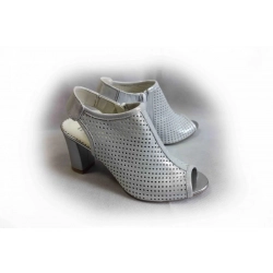 Skórzane sandałki FASHION obcas H ażur srebro 37