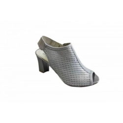 Skórzane sandałki FASHION obcas H ażur srebro 37