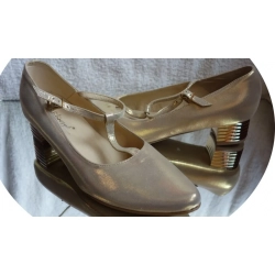 SKÓRZANE czołenko złoto obcas tęgość H nr 42