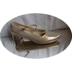 SKÓRZANE czołenko złoto obcas tęgość H nr 42