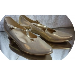 SKÓRZANE czołenko złoto obcas tęgość H nr 42