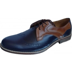 skórzane BUTY męskie granat brąz 43