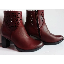 Skórzane Botki bordo SZERSZE Obcas 7 CM 37
