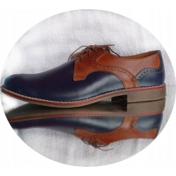 skórzane BUTY męskie granat brąz 40