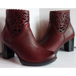 Skórzane Botki bordo  SZERSZE Obcas 7 CM  36