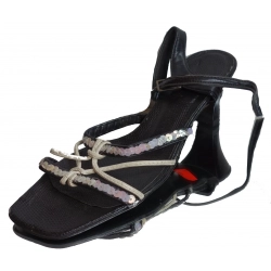 sandały OBCAS czarno-białe obcas 6 cm 37,5