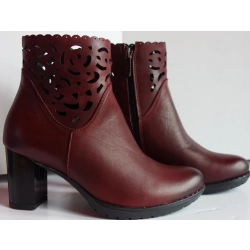 Skórzane Botki bordo Obcas 7cm  tegość G nr 39
