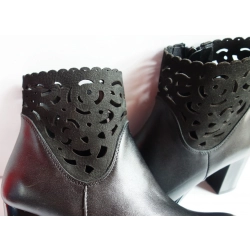 Skórzane Botki czarny Obcas 7cm  tegość G nr 38