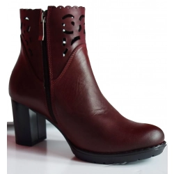 Skórzane Botki bordo  SZERSZE Obcas 7 CM  36