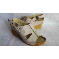 Wyprz SKÓRZANE sandały damskie  róz koturn  37