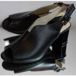 Skórzane sandałki FASHION obcas tęg.G H czarny 39