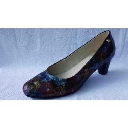 SKÓRZANE czółenko kwiaty obcas 6,5 cm 43