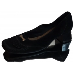 Czółenko mokasyn czarny zamsz obcas 4 cm  36,5