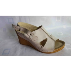 Wyprz SKÓRZANE sandały damskie  róz koturn  37