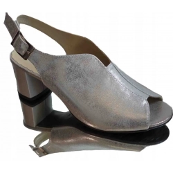 Skórzane sandałki FASHION obcas tęg.G H srebro 37