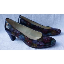 SKÓRZANE czółenko kwiaty obcas 6,5 cm 43