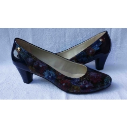 SKÓRZANE czółenko kwiaty obcas 6,5 cm 43