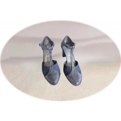 Sandały damskie skórzane granat obcas 6 cm nr.35