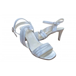 Sandały damskie ze skóry srebrne obc. 8 cm nr.37