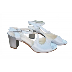 Sandały damskie ze skóry srebrne obcas 6 cm nr.37