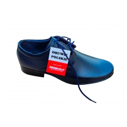 Eleganckie skórzane półbuty Moskała granatowe tęg G nr.35