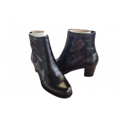 Filipczyk czarne botki ze skóry obcas 5,5 cm nr.40