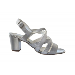 Sandały damskie ze skóry srebrne obcas 6 cm nr..38