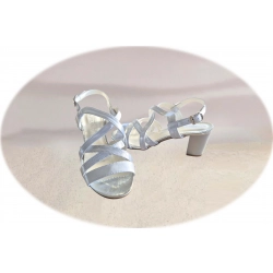 Sandały damskie ze skóry srebrne obcas 6 cm nr..41
