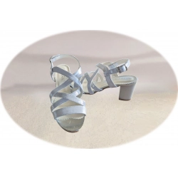 Sandały damskie ze skóry srebrne obcas 6 cm nr..37