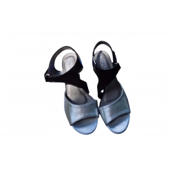 Sandały damskie skóra srebro-czarne obc7cm nr37