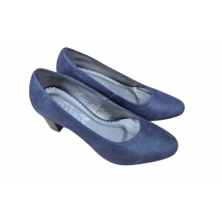 Czółenka damskie ze skóry Granatowe obc. 6cm nr.37