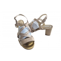 Sandały damskie skórzane  beż obcas 6cm nr.41