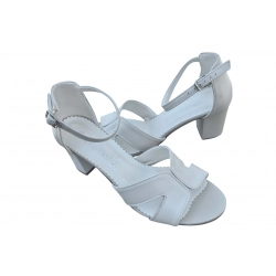 Sandały damskie ze skóry ecru obcas 6cm nr.37