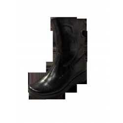 Botki skórzane czarne wyższe koturn 4cm nr.38