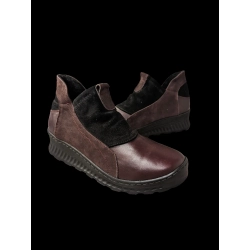 Skórzane botki burgund ocieplone obcas 3,8 cm nr 37