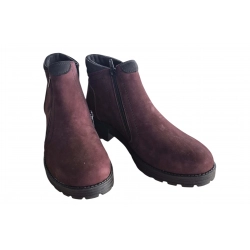 Botki damskie skórzane  burgund obc.4cm nr.37