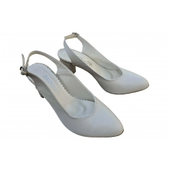 Sandały damskie ze skóry ecru obcas 7cm nr.37
