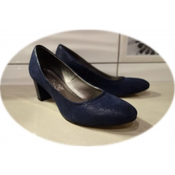 Skórzane czółenka Natalii granatowe obcas 5,5 cm 39