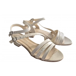 Sandały damskie ze skóry ecru obcas 3cm nr.37