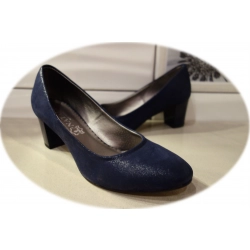 Skórzane czółenka Natalii granatowe obcas 5,5 cm 39