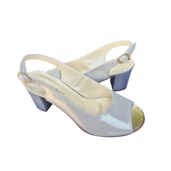 Sandały damskie srebrne ze skóry obc.7 cm nr.37