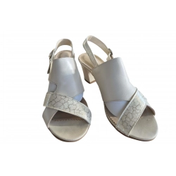 Sandały damskie ze skóry beżowe  obcas 6cm nr.41