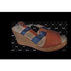 Skórzane sandały brązowo-granatowe koturn 8 cm nr 38