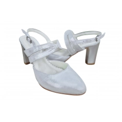 Sandały damskie skórzane  srebrne obcas 7cm nr.37