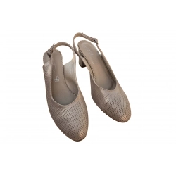 Sandały damskie ze skóry beżowe obcas 6cm nr.37