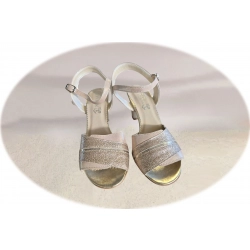 Sandały damskie ze skóry beżowe obcas 6cm nr.40