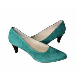 SKÓRZANE czółenko szpilki  zielone  szersze  42