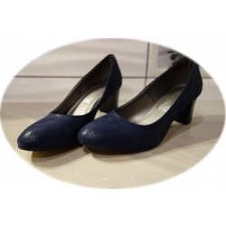 Skórzane czółenka Natalii granatowe obcas 5,5 cm 39
