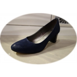 Skórzane czółenka Natalii granatowe obcas 5,5 cm 39